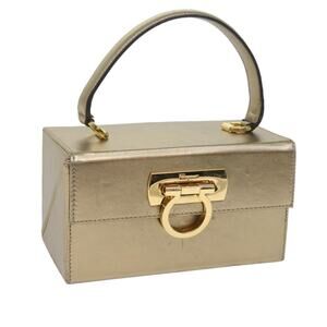 Salvatore Ferragamo Gancini Hand Bag Leather Gold Tone